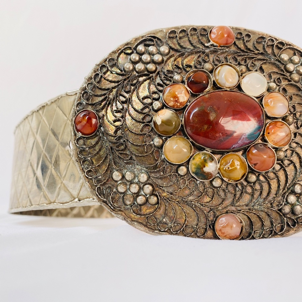 RARE OOAK‎ Hand Made Intricate Metal Saja & Semi-Precious Agate Belt S/M